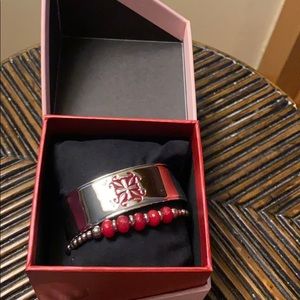 RC silver cuff w/red accent & silver/red bead brac